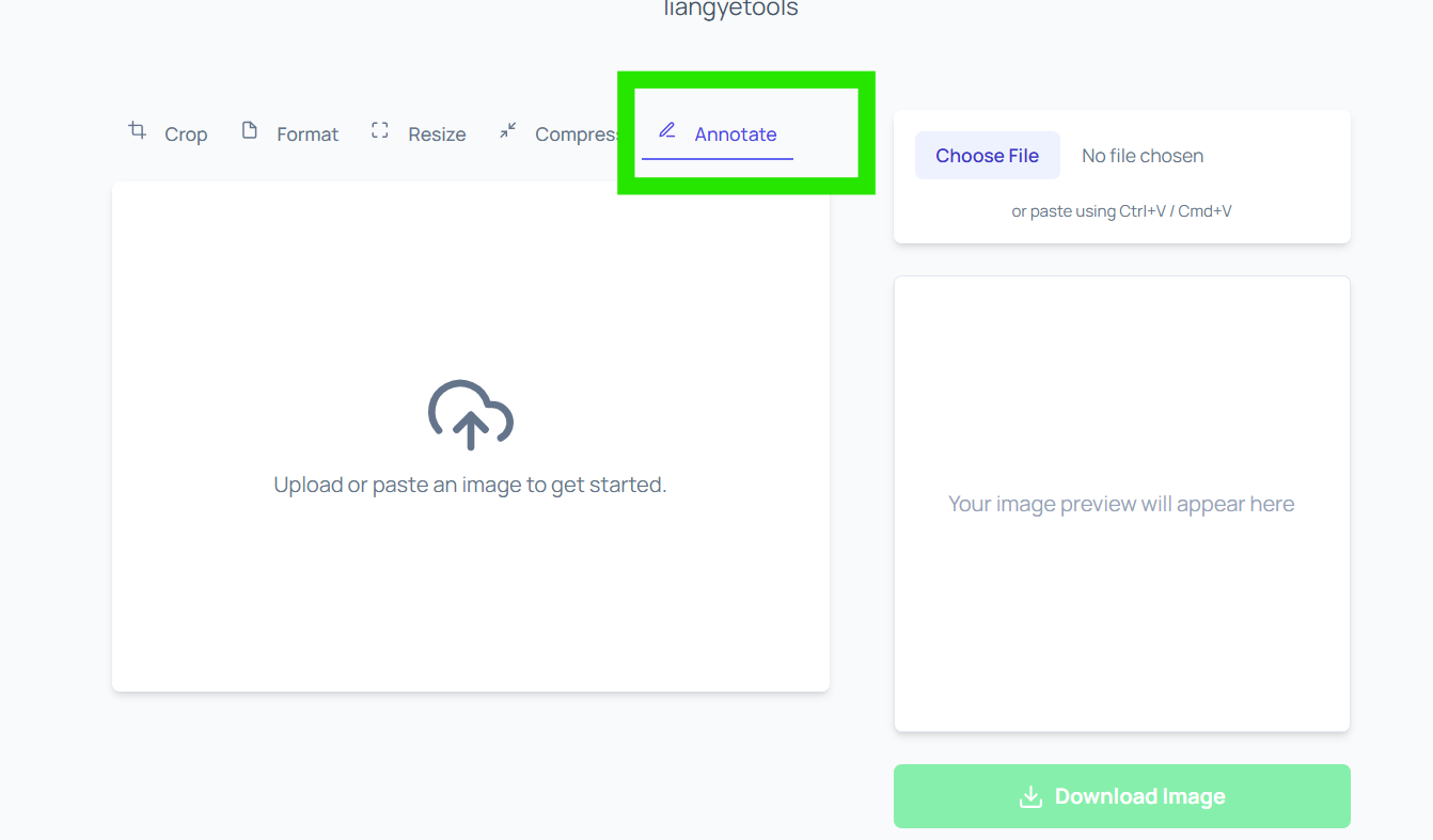 Annotate tab highlighted in liangyetools navigation