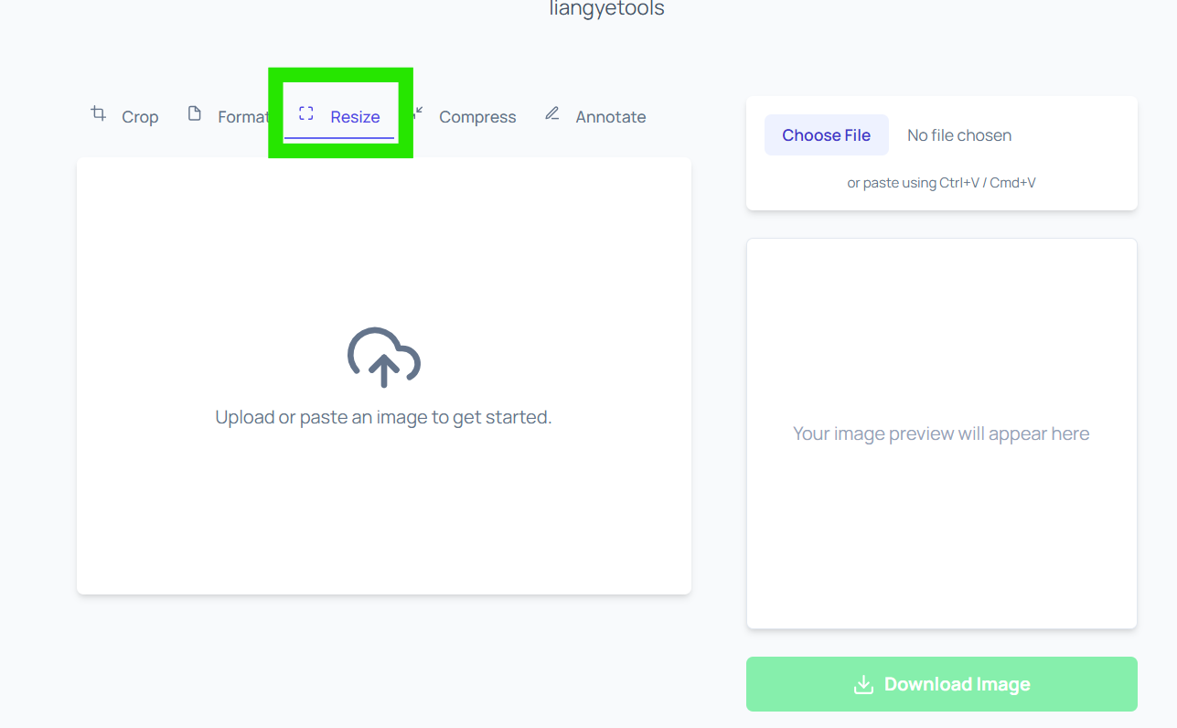 Resize tab highlighted in liangyetools navigation